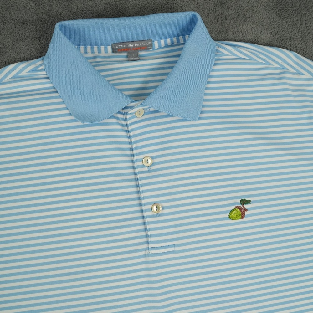 Peter Millar Summer Comfort Polo Shirt Mens L Blue Striped Performance Indianola